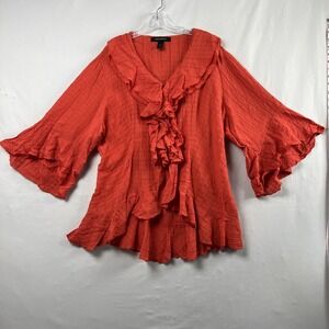 Ashley Stewart Cardigan Jacket Womens 14W Ruffled Boho Tunic V-neck Fairy
